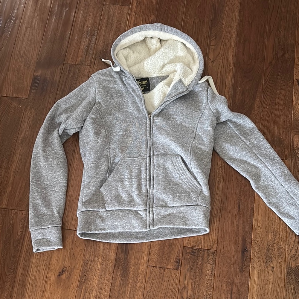 Gray Sherpa-Lined Zip-Up Hoodie